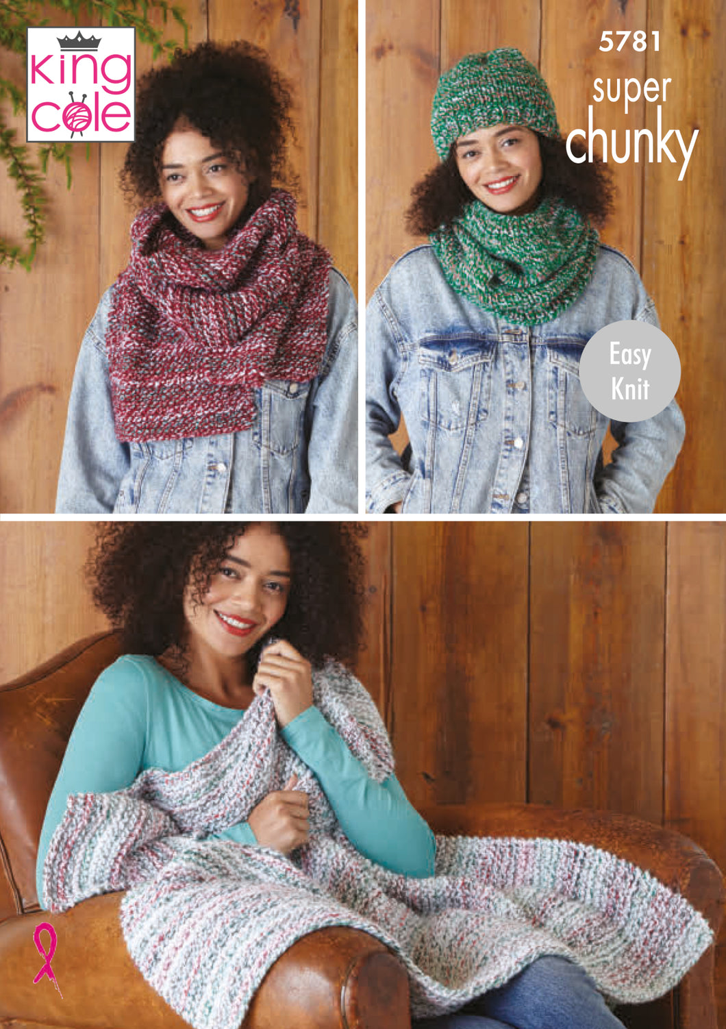 King Cole Super Chunky Knitting Pattern - Throw Scarf Snood & Hat (5781)