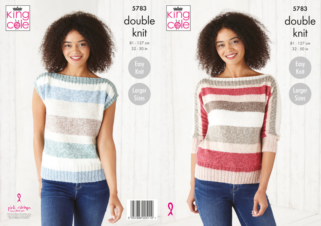 King Cole Double Knitting Pattern - Ladies Sweater & Top (5783)