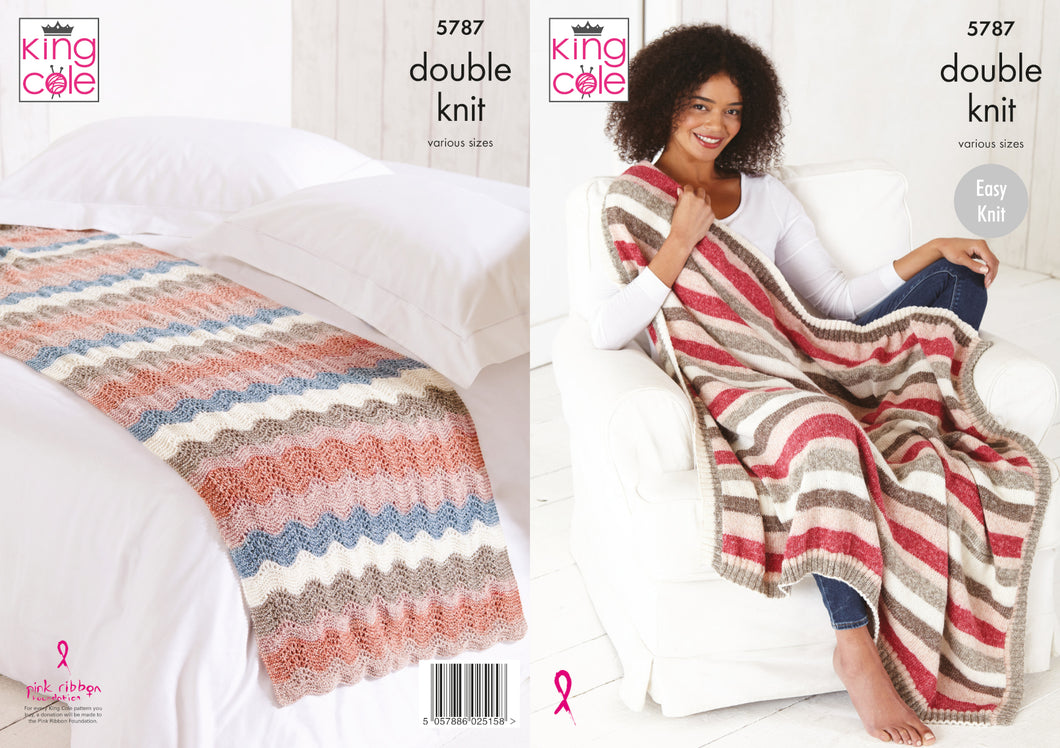 King Cole Double Knitting Pattern - Bed Runner & Throw (5787)
