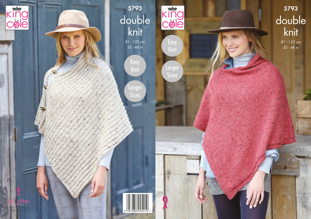 King Cole Double Knitting Pattern - Ladies Ponchos (5793)