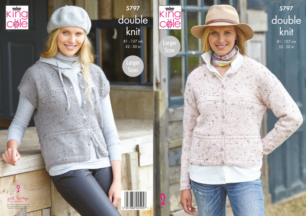 King Cole Double Knitting Pattern - Ladies Cardigan & Waistcoat (5797)