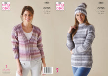 Load image into Gallery viewer, King Cole Aran Knitting Pattern - Ladies Cardigan Sweater &amp; Hat (5805)
