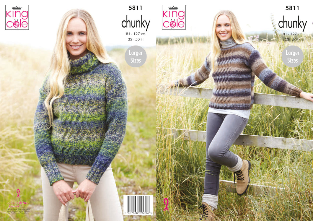 King Cole Chunky Knitting Pattern - Ladies Sweaters (5811)
