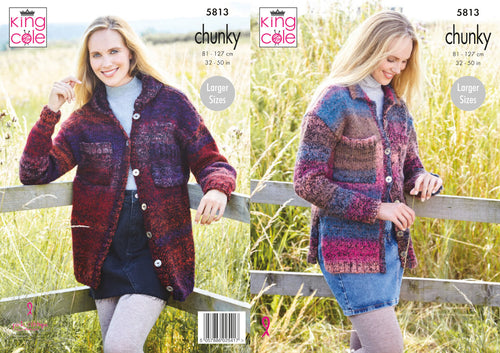 King Cole Chunky Knitting Pattern - Ladies Cardigans (5813)