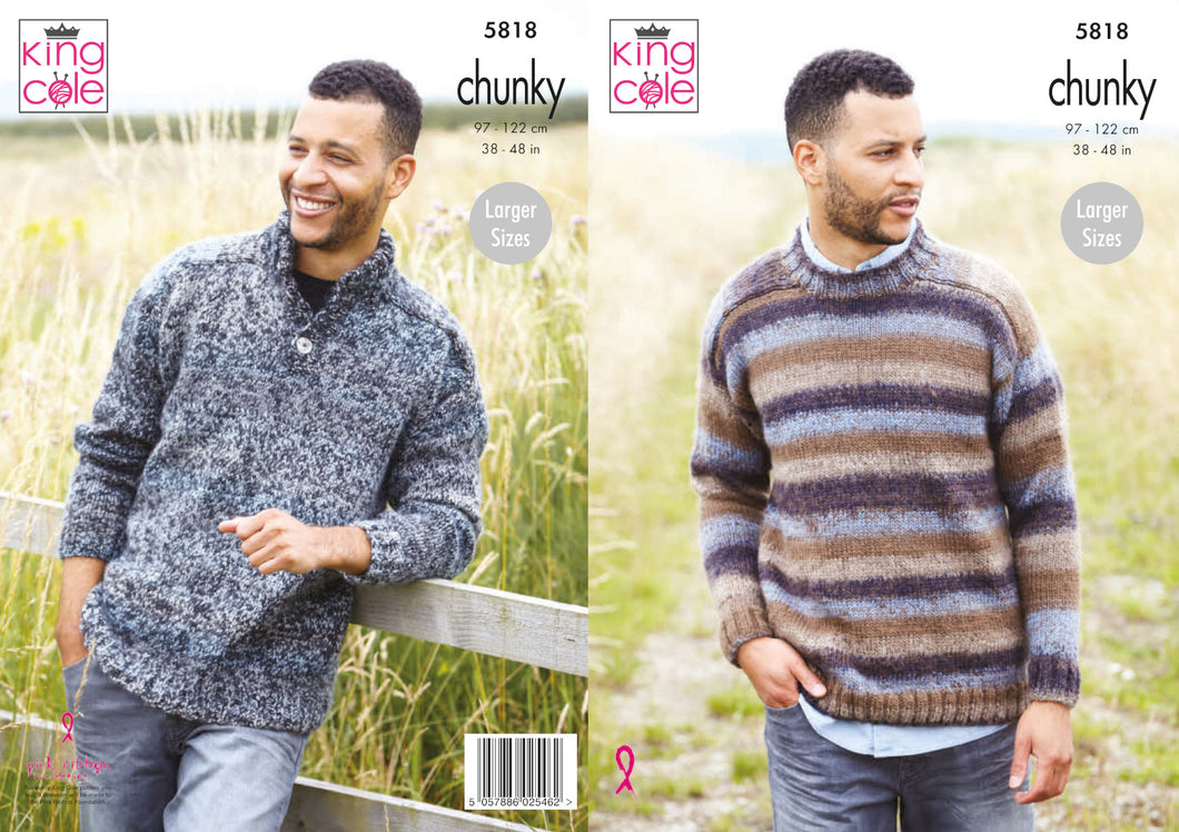 King Cole Chunky Knitting Pattern - Mens Sweaters (5818)