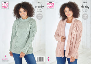 King Cole Chunky Knitting Pattern - Ladies Jacket & Sweater (5821)