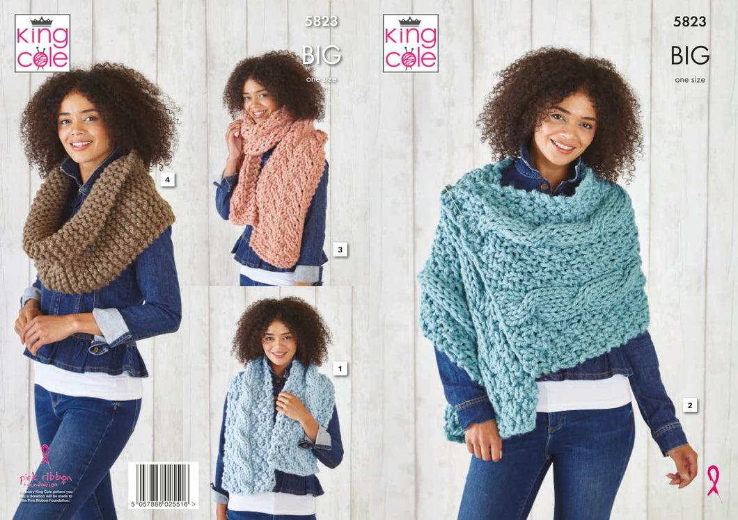 King Cole BIG Knitting Pattern - Ladies Apparel Accessories (5823)