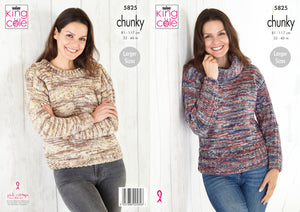King Cole Chunky Knitting Pattern - Ladies Sweaters (5825)