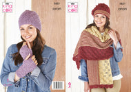 King Cole Aran Knitting Pattern - Ladies Apparel Accessories (5831)