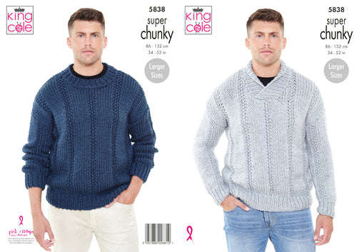 King Cole Super Chunky Knitting Pattern - Mens Sweaters (5838)