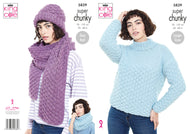 King Cole Super Chunky Knitting Pattern - Ladies Sweater & Accessories (5839)