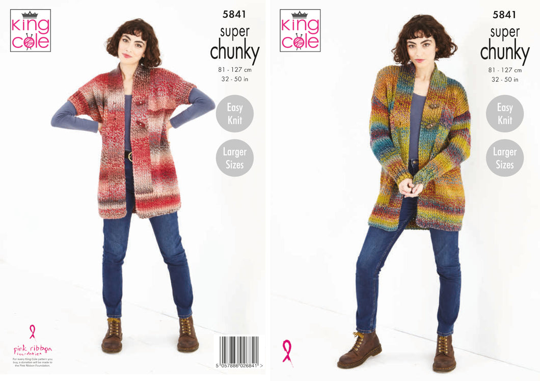 King Cole Super Chunky Knitting Pattern - Ladies Jacket & Waistcoat (5841)