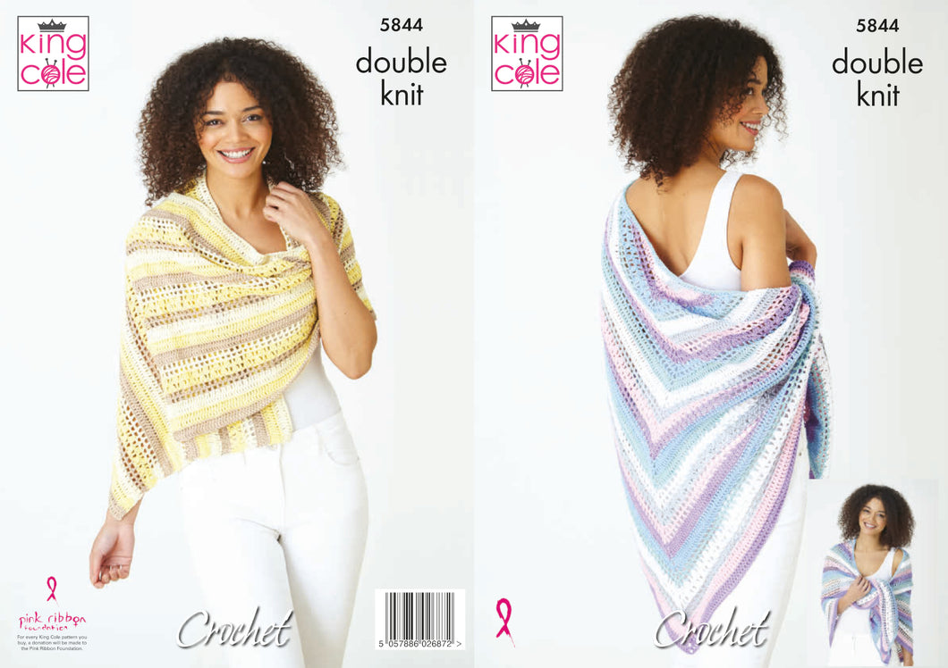 King Cole Double Knit Crochet Pattern - Ladies Wrap & Shawl (5844)