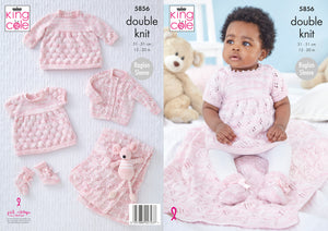 King Cole DK Knitting Pattern - Baby Dress Cardigan Blanket & Bootees (5856)