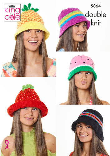King Cole Double Knit Knitting Pattern - Ladies Hats (5864)