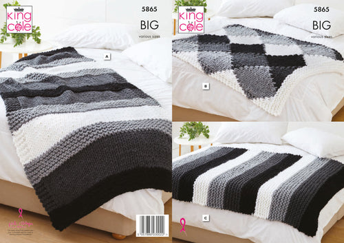King Cole BIG Super Chunky Knitting Pattern - Bed Runner & Lap Blanket (5865)