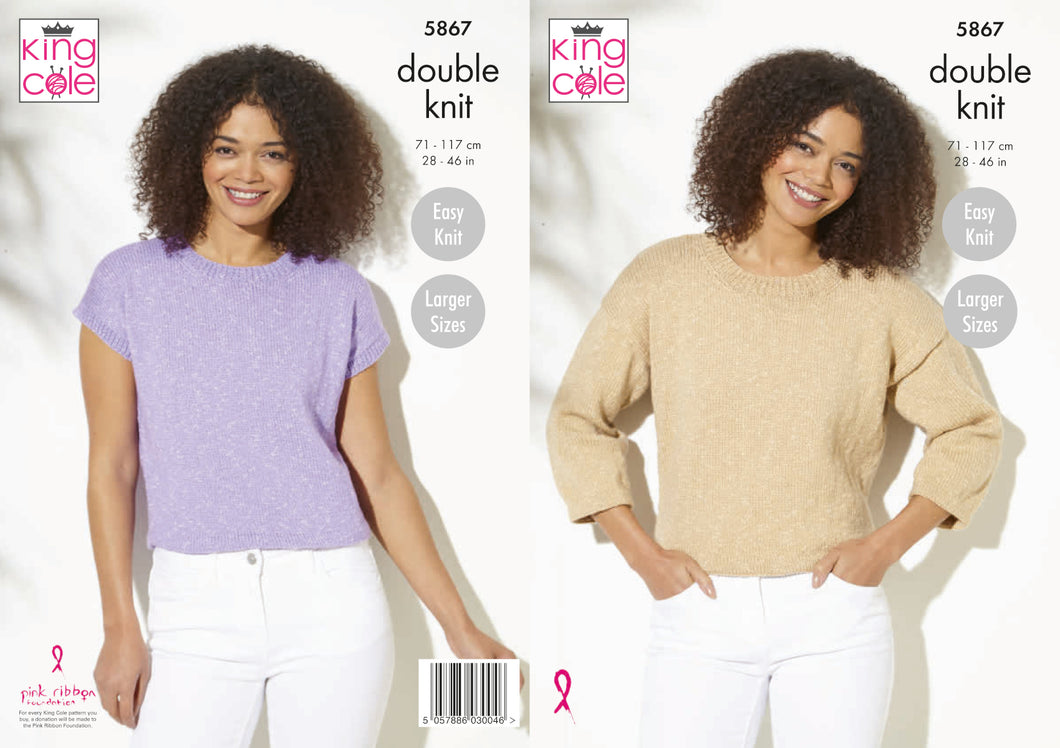 King Cole Double Knit Knitting Pattern - Ladies Sweater & Top (5867)