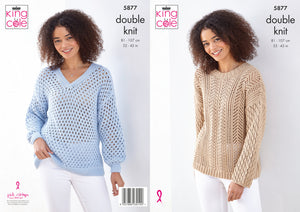 King Cole Double Knit Knitting Pattern - Ladies Sweaters (5877)