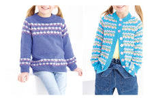 Load image into Gallery viewer, King Cole 4ply Knitting Pattern - Girls Sweater &amp; Cardigan (5879)