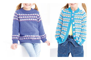 King Cole 4ply Knitting Pattern - Girls Sweater & Cardigan (5879)