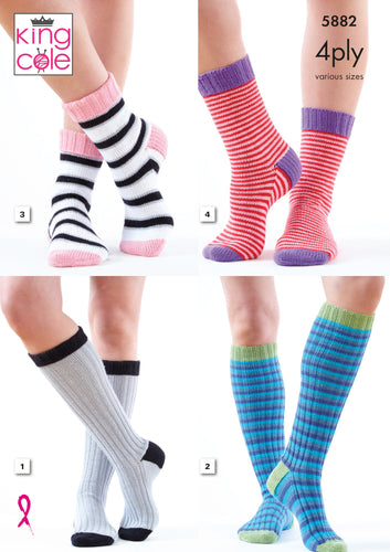 King Cole 4ply Knitting Pattern - Unisex Adults Socks (5882)