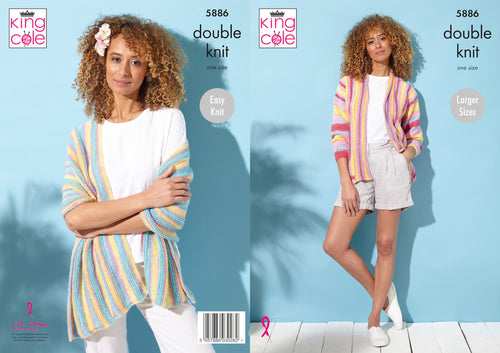 King Cole Double Knit Knitting Pattern - Ladies Wrap & Jacket (5886)