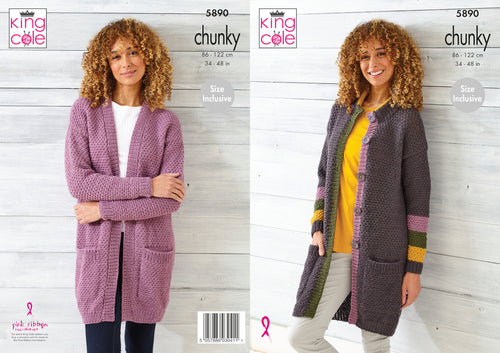 King Cole Chunky Knitting Pattern - Ladies Cardigans & Coats (5890)