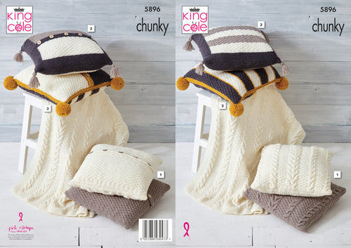 King Cole Chunky Knitting Pattern - Throw & Cushion Covers (5896)