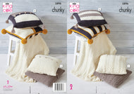 King Cole Chunky Knitting Pattern - Throw & Cushion Covers (5896)