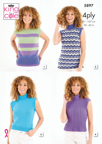King Cole 4ply Knitting Pattern - Ladies Tank Tops (5897)