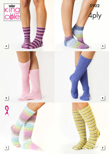 King Cole 4ply Knitting Pattern - Ladies Socks (5902)
