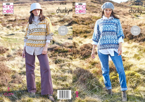 King Cole Chunky Knitting Pattern - Ladies Sweaters (5904)