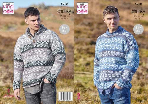King Cole Chunky Knitting Pattern - Mens Sweaters (5910)