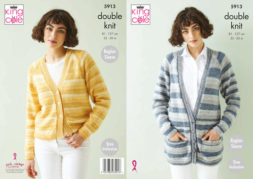 King Cole Double Knit Knitting Pattern - Ladies Cardigans (5913)