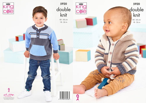 King Cole Double Knit Knitting Pattern - Baby Sweater & Jacket (5920)