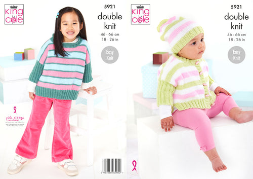 King Cole Double Knit Knitting Pattern - Baby Oversized Top & Jacket (5921)