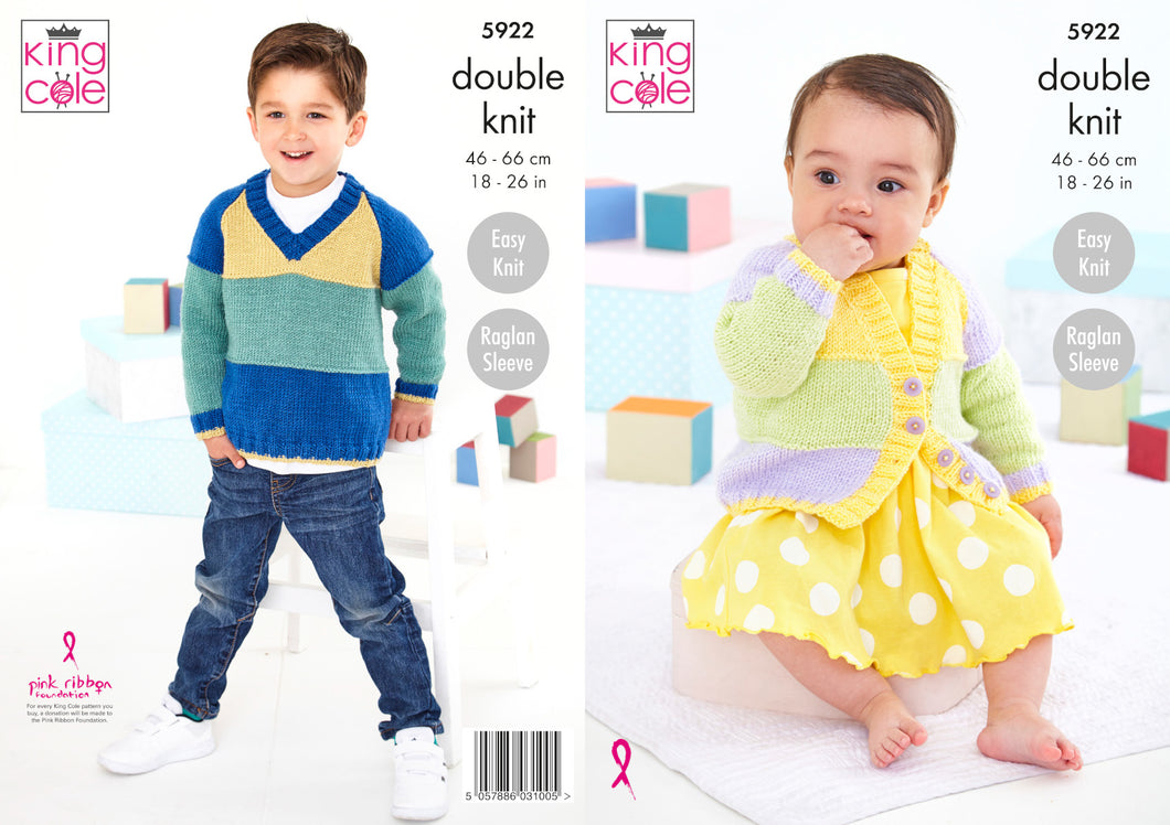 King Cole Double Knit Knitting Pattern - Baby Sweater & Cardigan (5922)