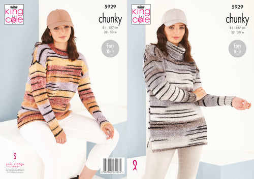 King Cole Chunky Knitting Pattern - Ladies Sweaters (5929)