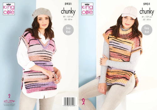 King Cole Chunky Knitting Pattern - Ladies Tank Tops (5931)