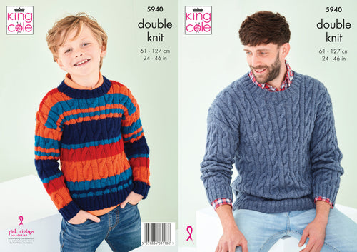 King Cole DK Knitting Pattern - Mens & Boys Cable Sweaters (5940)