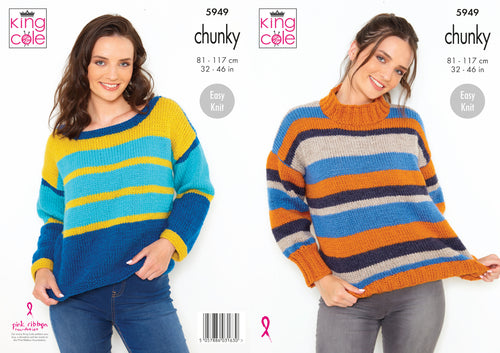 King Cole Chunky Knitting Pattern - Ladies Sweaters (5949)