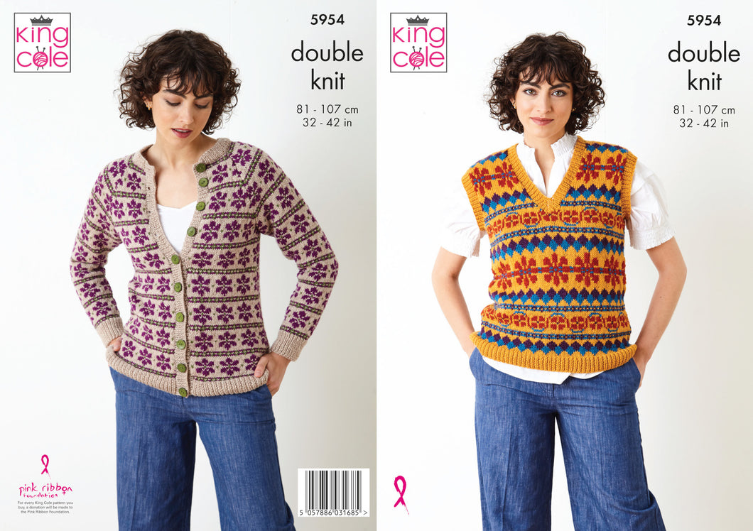 King Cole DK Knitting Pattern - Ladies Patterned Sweater & Pullover (5954)