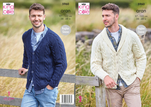 King Cole Aran Knitting Pattern - Mens Cardigans (5960)
