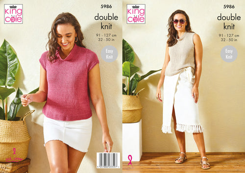 King Cole Double Knit Knitting Pattern - Ladies Tops (5986)