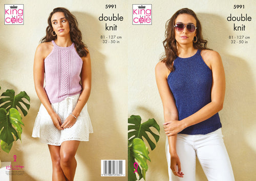 King Cole Double Knit Knitting Pattern - Ladies Tops (5991)
