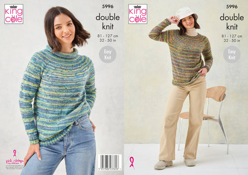 King Cole DK Knitting Pattern - Ladies Sweaters (5996)
