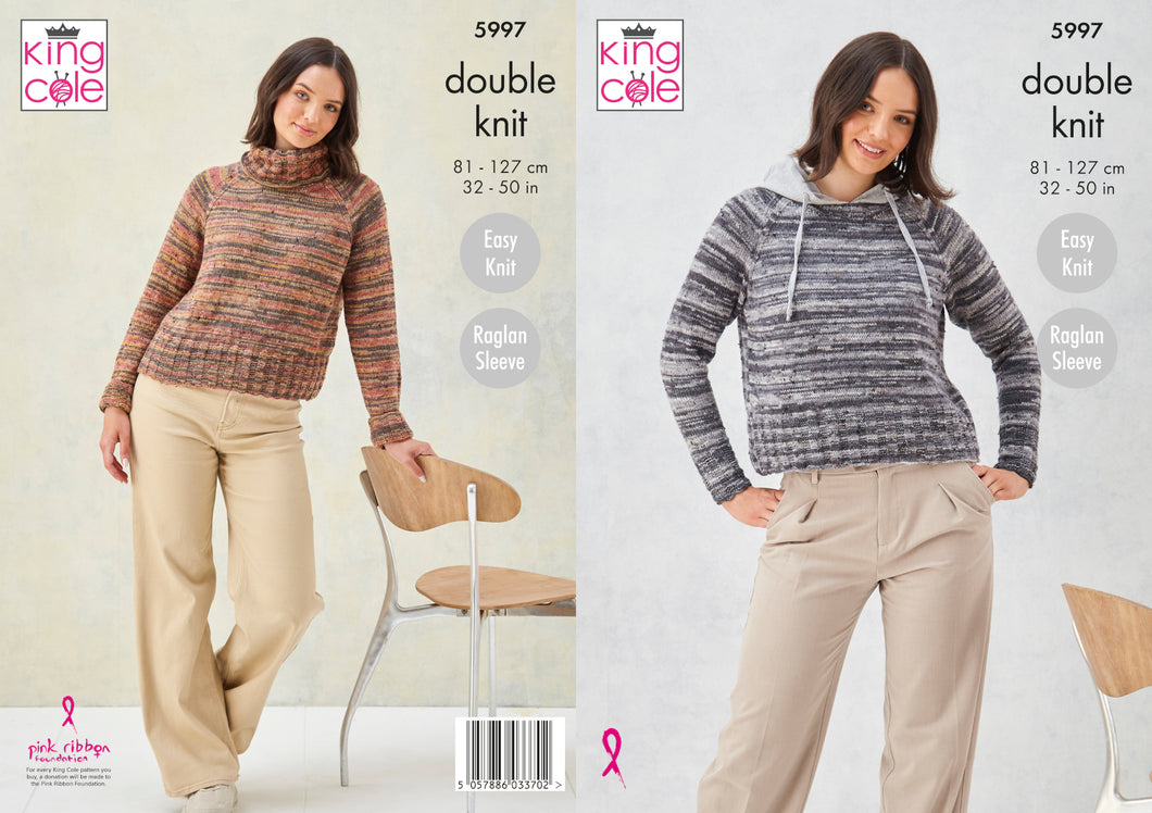 King Cole DK Knitting Pattern - Ladies Sweaters (5997)
