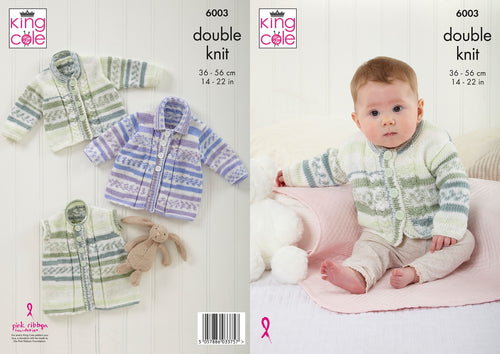 King Cole Double Knitting Pattern - Baby Jacket Cardigan & Waistcoat (6003)