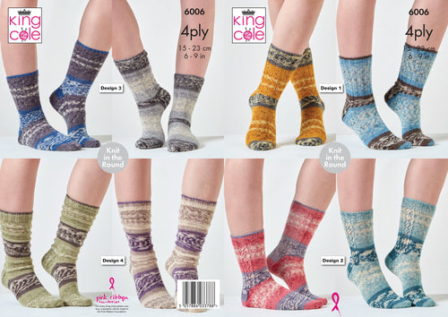 King Cole 4ply Norse Knitting Pattern Female Socks - 4 Designs (6006)