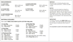 King Cole Double Knit Knitting Pattern - Ladies Bags (6008)
